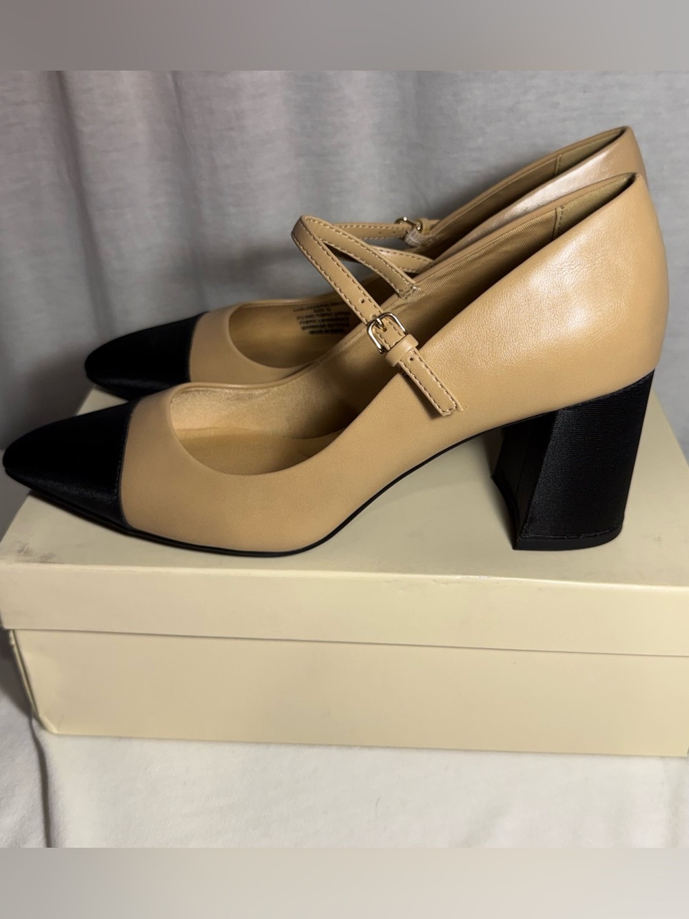 NEW NIB Anne Klein Bleeker Mary Jane Heels Nude Black Heels Shoes Womens size 10